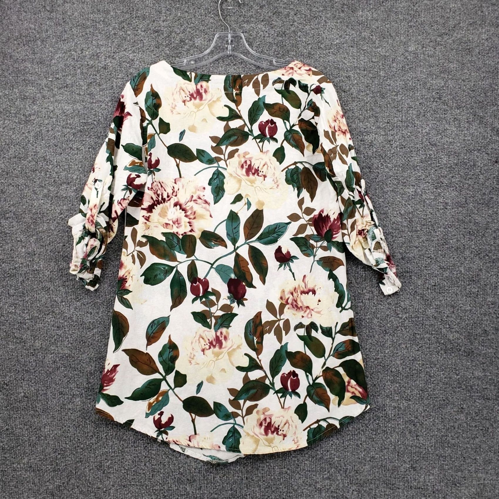 Vintage Cellabie Dress Womens Small White Green Floral Tunic Shift Roll Tab Sleeves Casual Size S / US 4 / IT 40 - 2 Thumbnail
