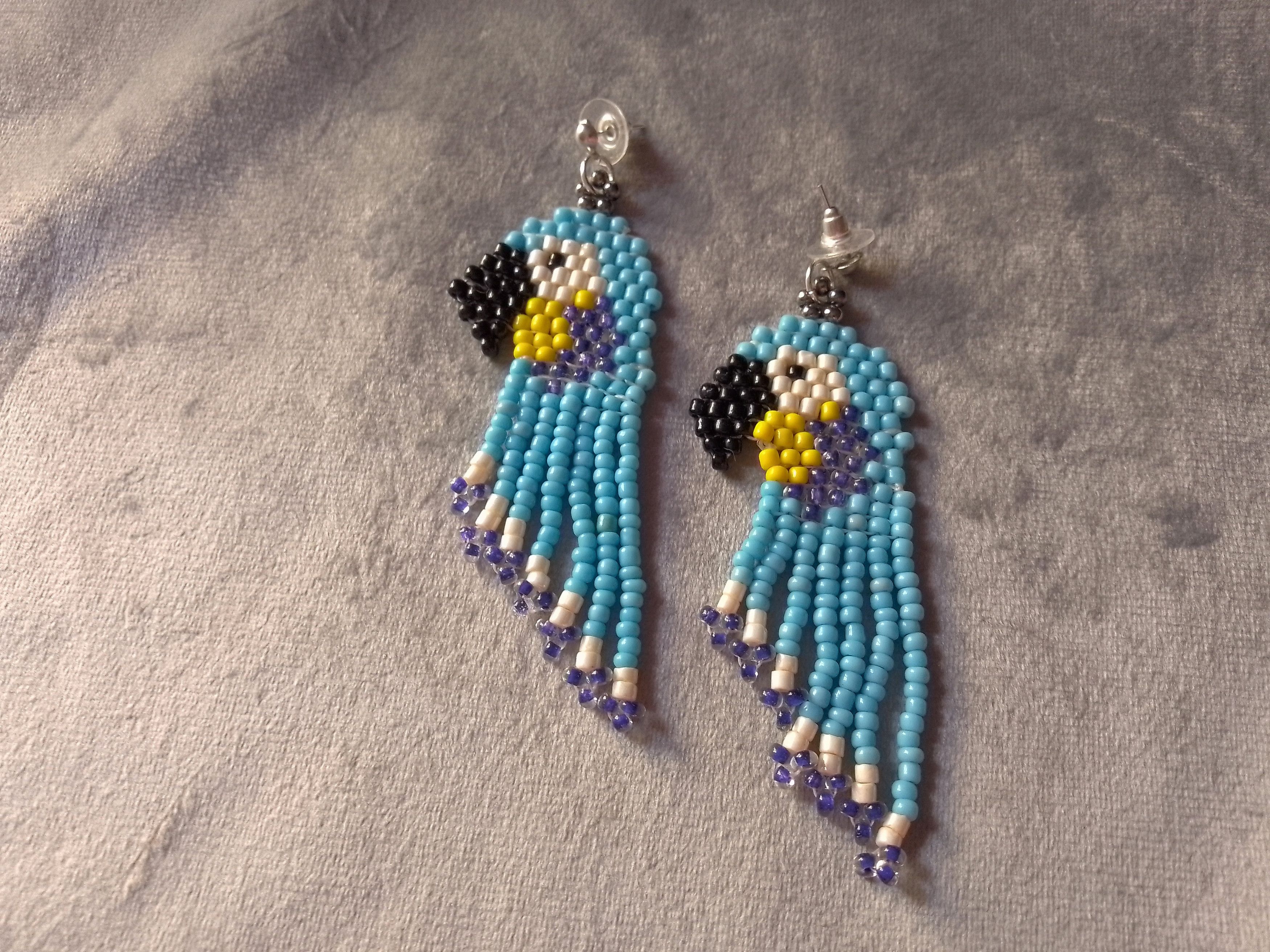 Handmade Earrings Blue Bangs Parrot Boho Exotic Style Size ONE SIZE - 3 Thumbnail