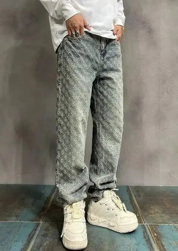 Japanese Brand VIBE Trendy High Street Jacquard Design Jeans Size US 31 - 4 Thumbnail