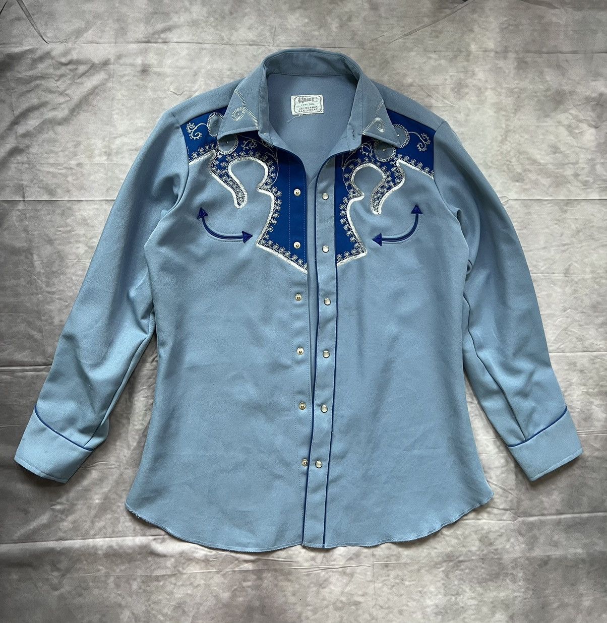 Vintage Shirt cowboy H Bar C California Ranchwear Blue Western 70s Size L / US 10 / IT 46 - 1 Thumbnail