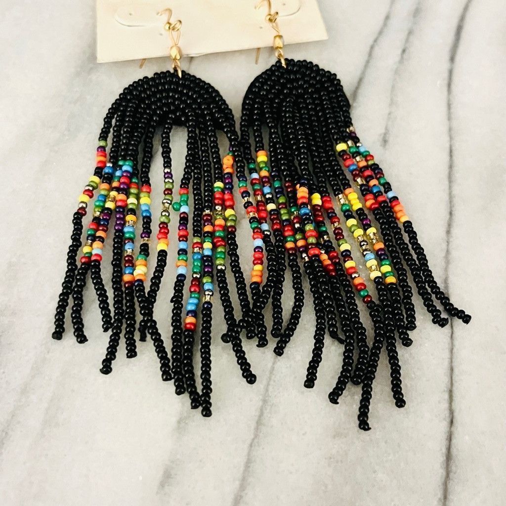 Jewelry Versona Beaded Tassel Earrings Black Multicolor Dangle Size ONE SIZE - 2 Thumbnail