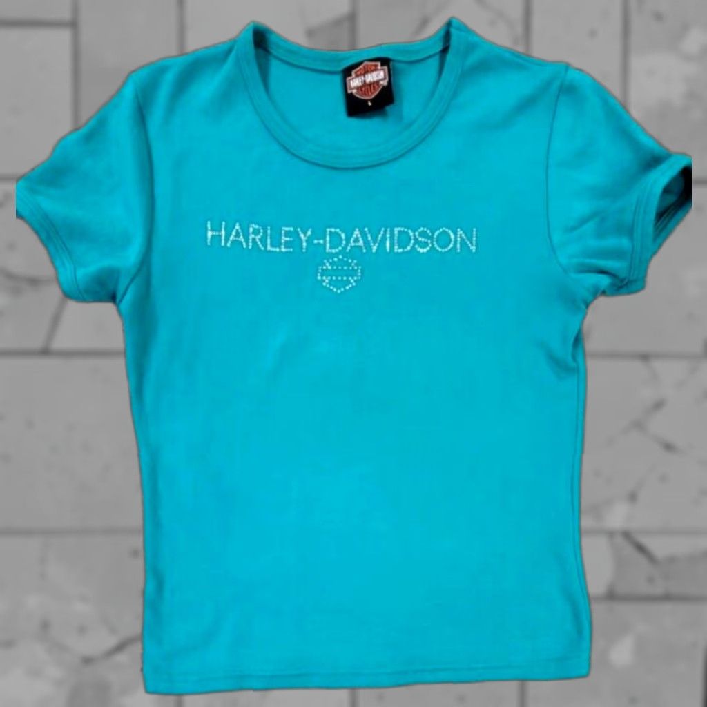 Harley Davidson Harley-Davidson Graphic T-Shirt Womens L Short Sleeve Teal Green HD 2003 Motorcycle Graphic 100% Cotton Regular Mens Womens Girls Boys Size L / US 10 / IT 46 - 1 Thumbnail