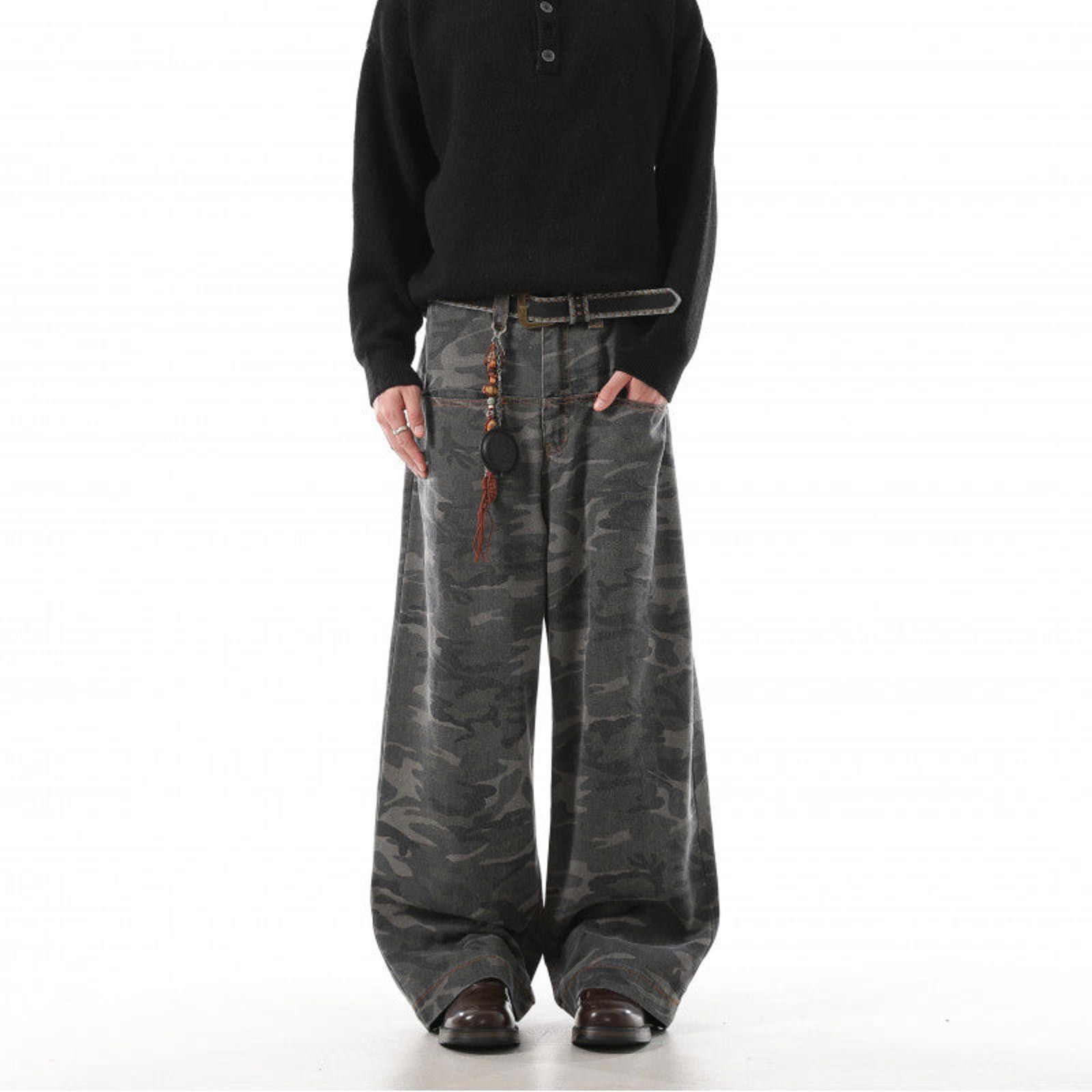 Japanese Brand Gray Camouflage Wide Leg Pants, Baggy Fit Trousers Size US 32 / EU 48 - 6 Thumbnail