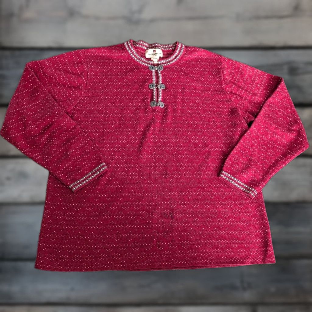 Vintage VINTAGE Woolrich Fair Isle Nordic Sweater Ruby Red Medium Pullover Clasp Women's 90s Y2K Size M / US 6-8 / IT 42-44 - 1 Thumbnail