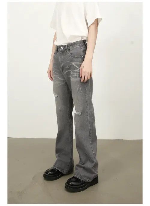Japanese Brand × Jean American street loose straight washed flared ripped jeans Size US 32 / EU 48 - 3 Thumbnail