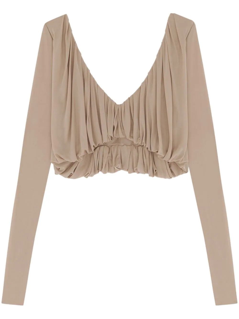 Saint Laurent Paris o1s1wg111024 Cropped Top Blouses in Jersey in Beige Size M / US 6-8 / IT 42-44 - 1 Thumbnail