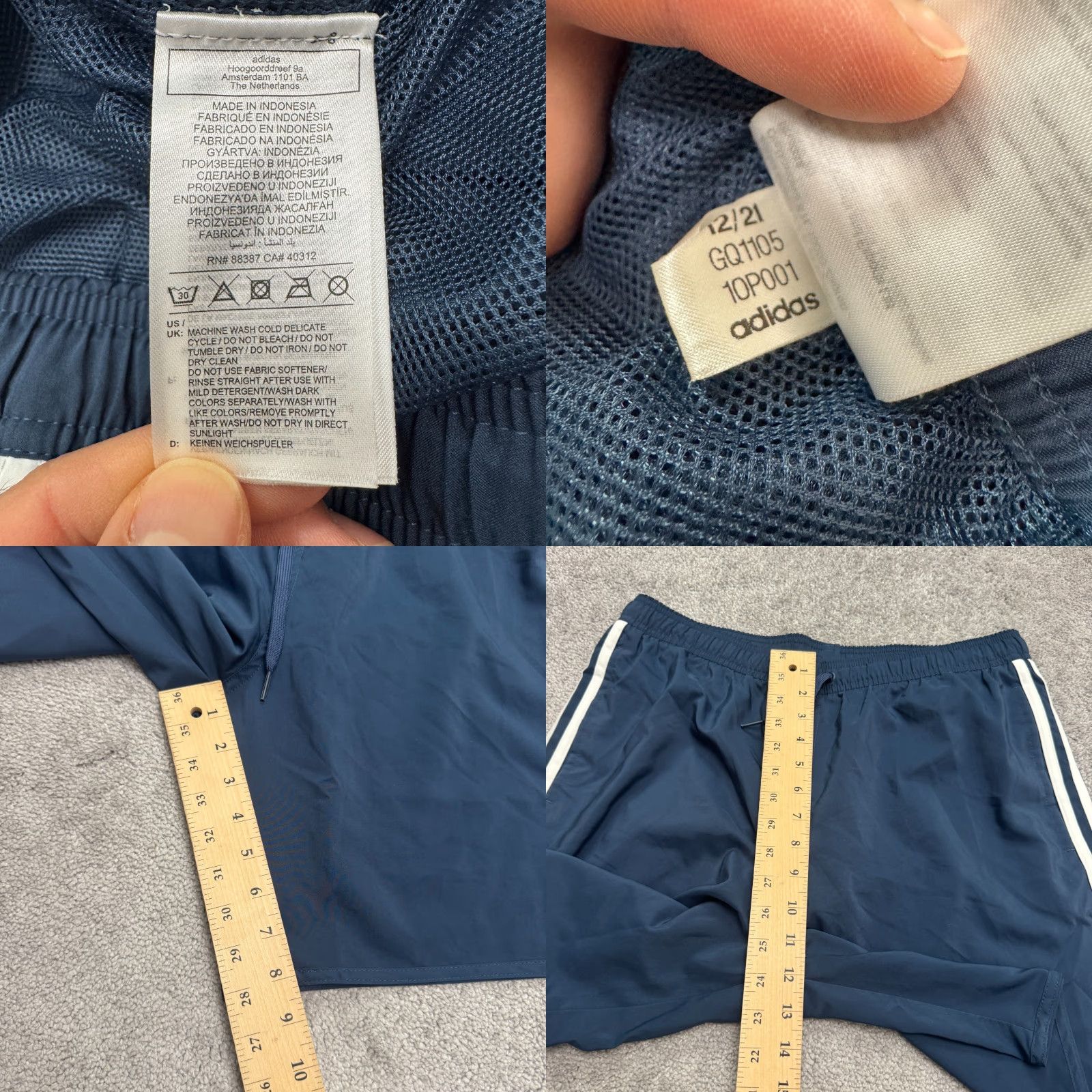 Adidas Adidas 3 Stripe Running Shorts Mens Large Dark Blue Lined Athletic Gym Active Size US 33 - 8 Thumbnail