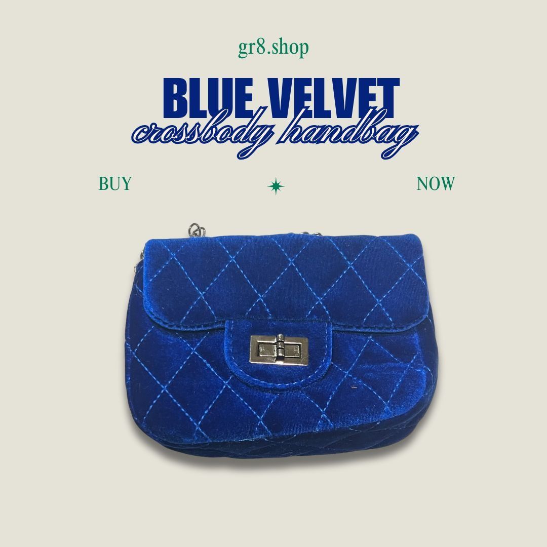 Other Blue Velvet Quilted Crossbody Handbag With Chain Strap & Gol Size ONE SIZE - 1 Thumbnail