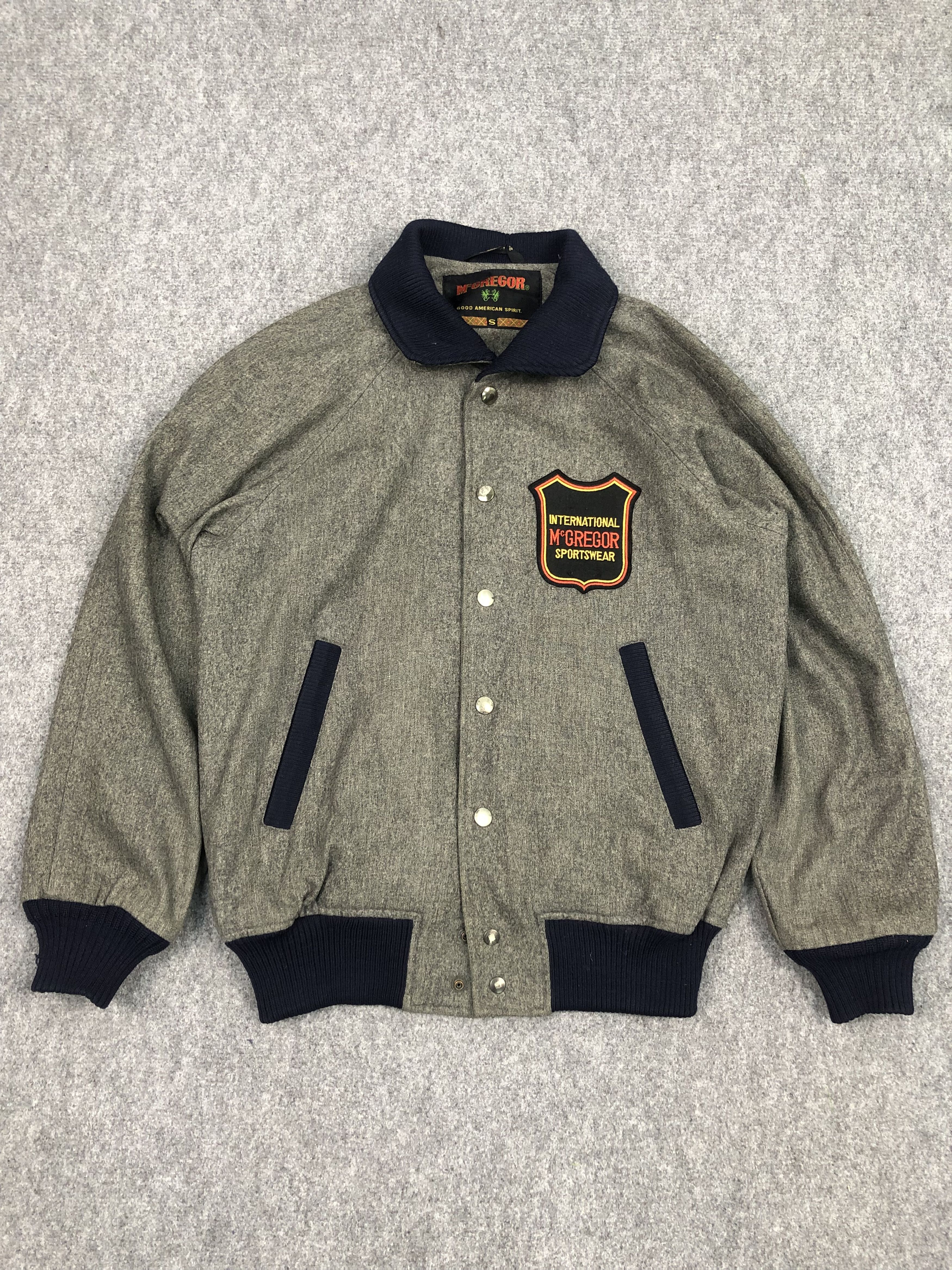 McGregor Vintage 90s Mcgregor Wool Varsity Jacket Gray V0142 Size US S / EU 44-46 / 1 - 1 Thumbnail