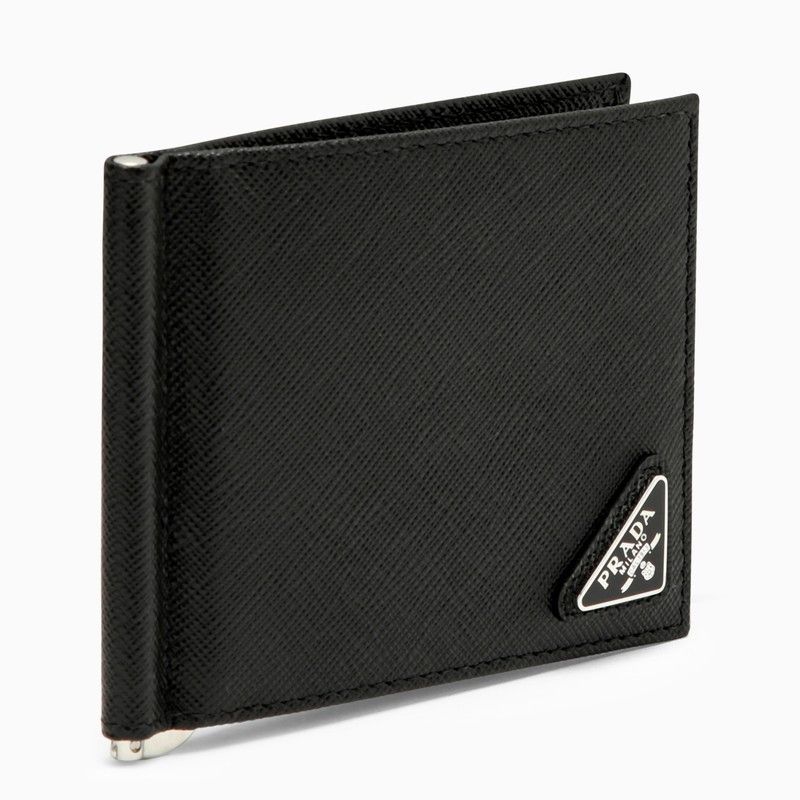 image of Prada Black Leather Billfold Wallet, Men's