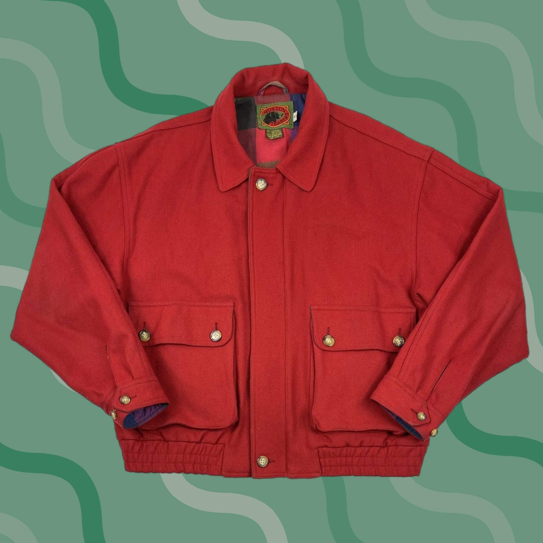 Vintage VINTAGE Boston Traders Wool Flannel Lined Bomber Jacket Unisex Adults M Red 90s Made in Hong Kong Size US M / EU 48-50 / 2 - 1 Thumbnail