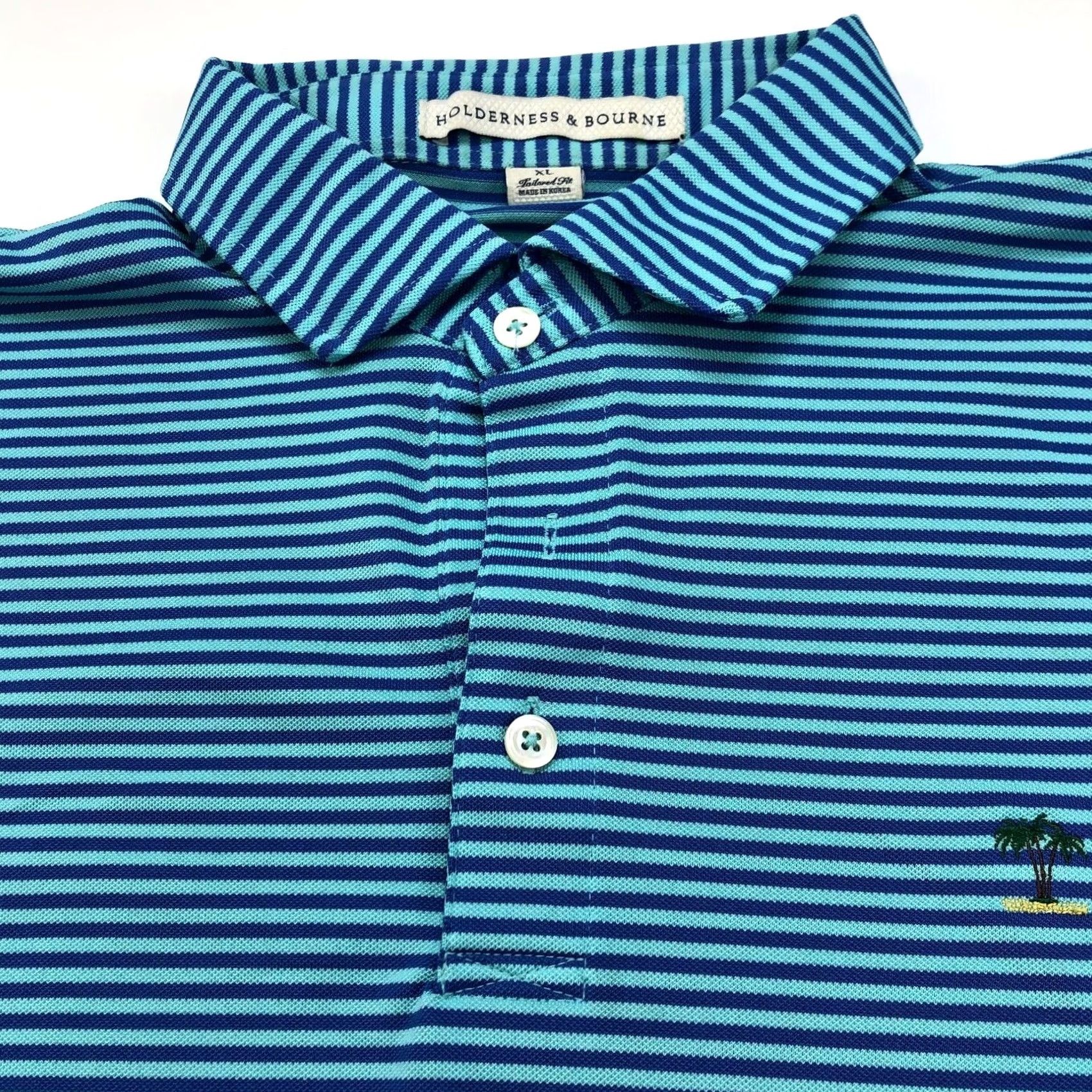 Vintage Holderness & Bourne Polo Shirt XL Blue Striped Golf Button Shirt Printed Logo Mens Regular Short Sleeve Polo Shirt Size US XL / EU 56 / 4 - 2 Thumbnail