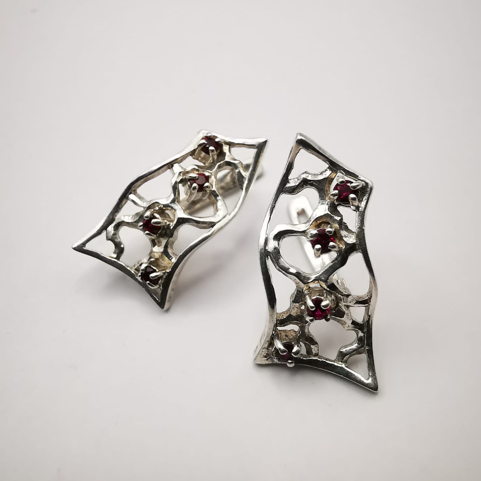 Vintage Filigree 925 Sterling Silver Earrings Ruby Jewelry