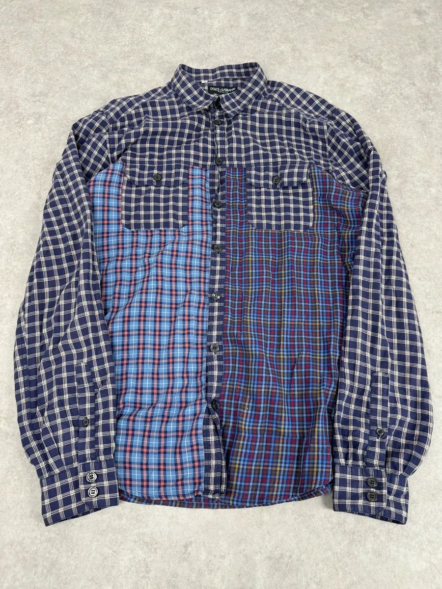 Dolce & Gabbana 2000s Dolce & Gabbana Blue Irregular Checkered Shirt Size US M / EU 48-50 / 2 - 1 Thumbnail