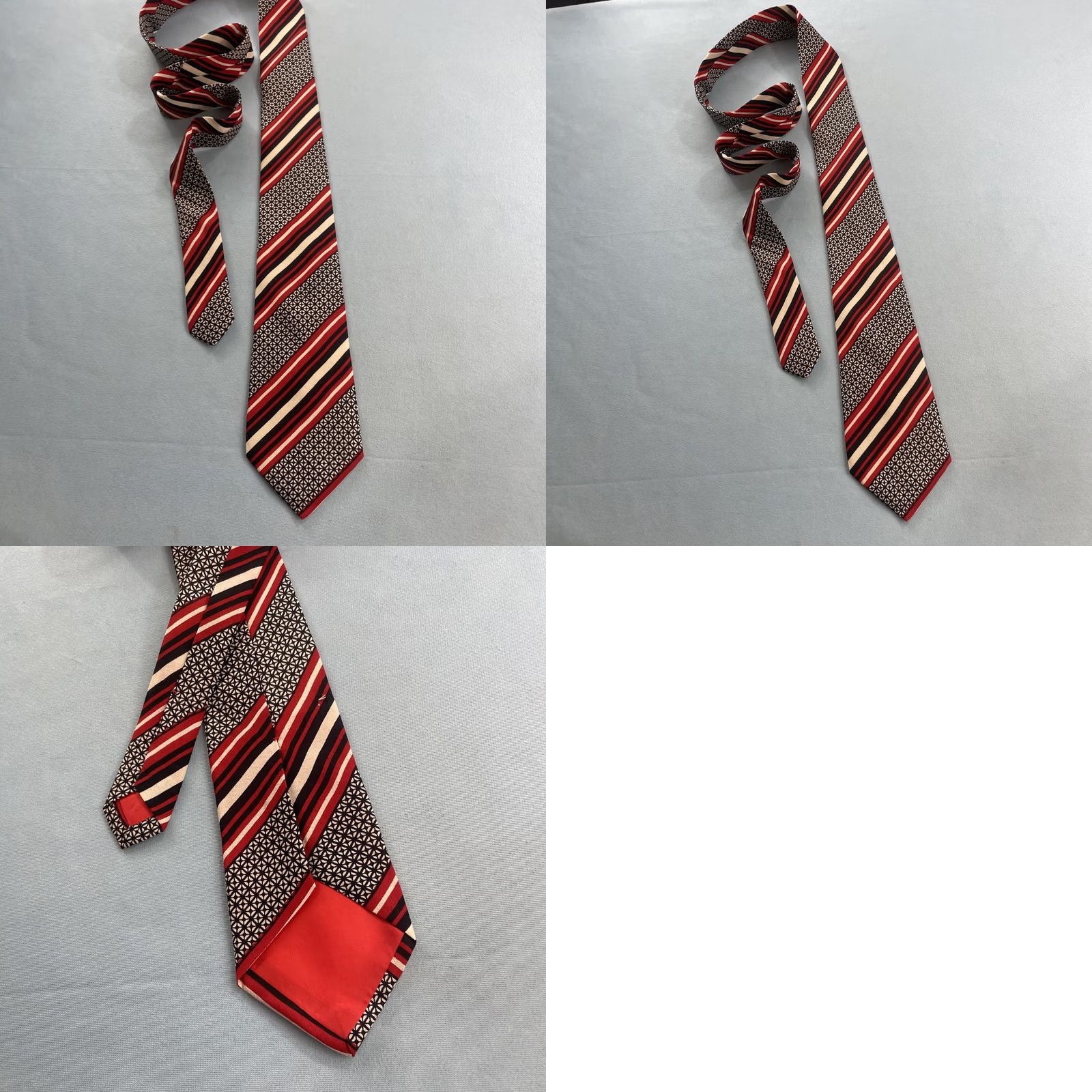 Vintage VINTAGE 60s Poly Silk Neck Tie Repp Deco Check Red White Black Stripe 3.5x52 Size ONE SIZE - 11 Thumbnail