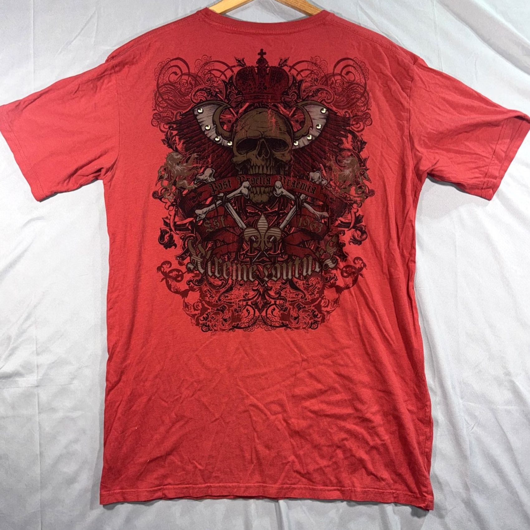 Vintage Xtreme Couture Shirt Mens Large Red Skull Crossbones Gothic Biker Graphic Tee Size US L / EU 52-54 / 3 - 2 Thumbnail