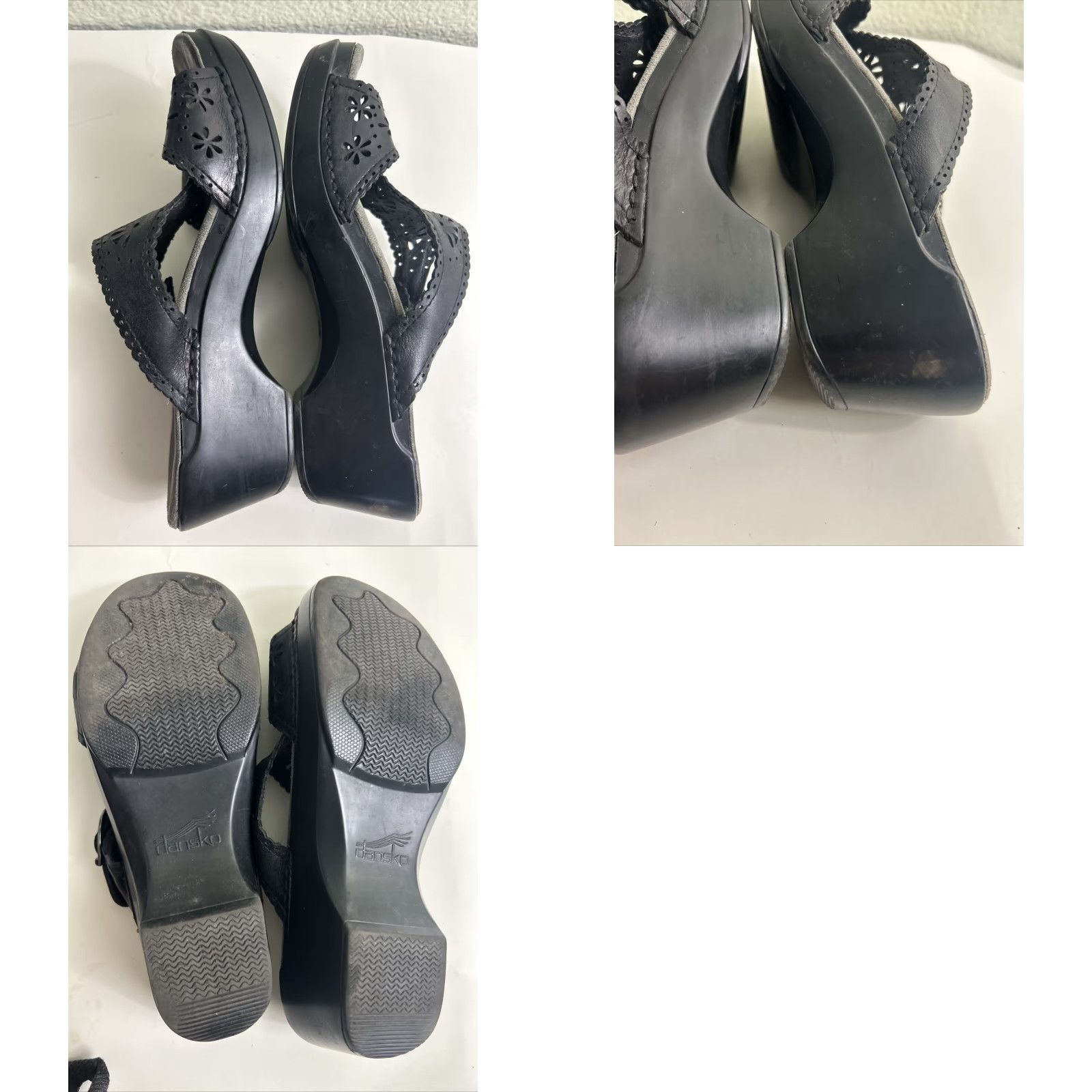 Dansko Dansko Sapphire Sandal Womens Black Leather Cutout Eyelet Slide Wedge 39 US 8.5 Adjustable Buckle Leather Lining Floral Pattern Size US 9 / IT 39 - 9 Thumbnail