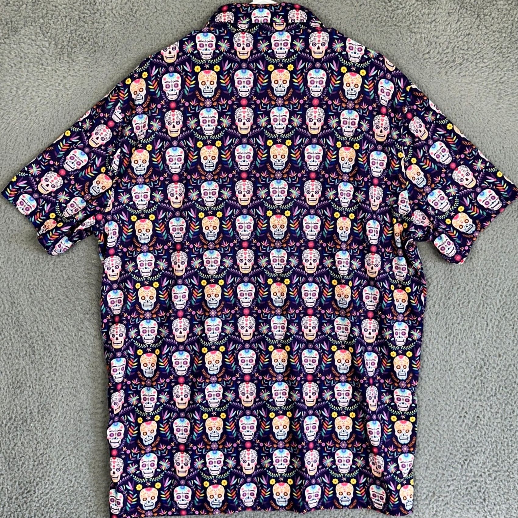 Vintage 1764 Day Of The Dead Polo Shirt Mens XL Purple Floral Golf Rugby EUC Size US XL / EU 56 / 4 - 3 Thumbnail