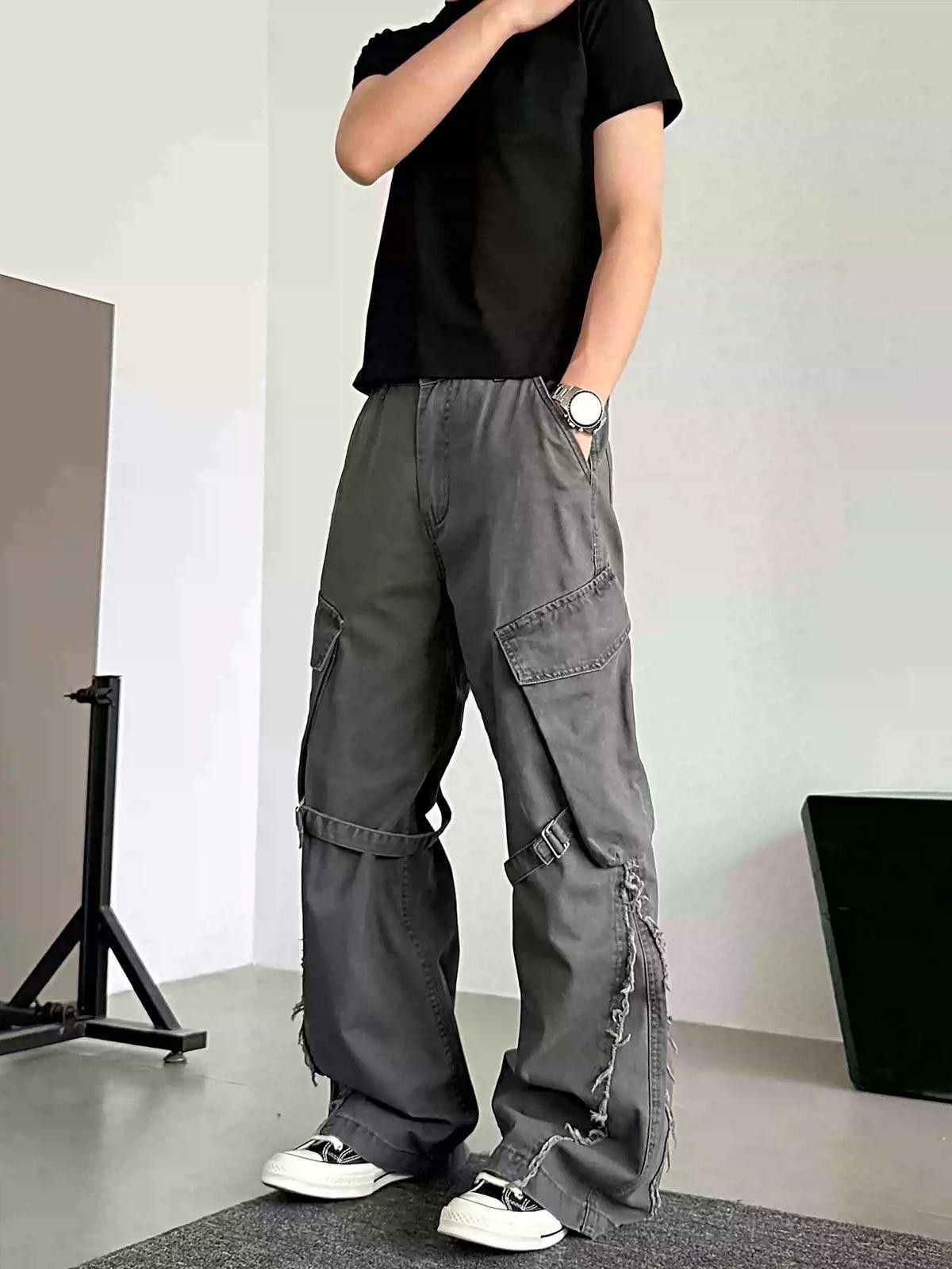 Other Wide Leg Frayed Cargo Pants With Straps Size US 32 / EU 48 - 1 Thumbnail