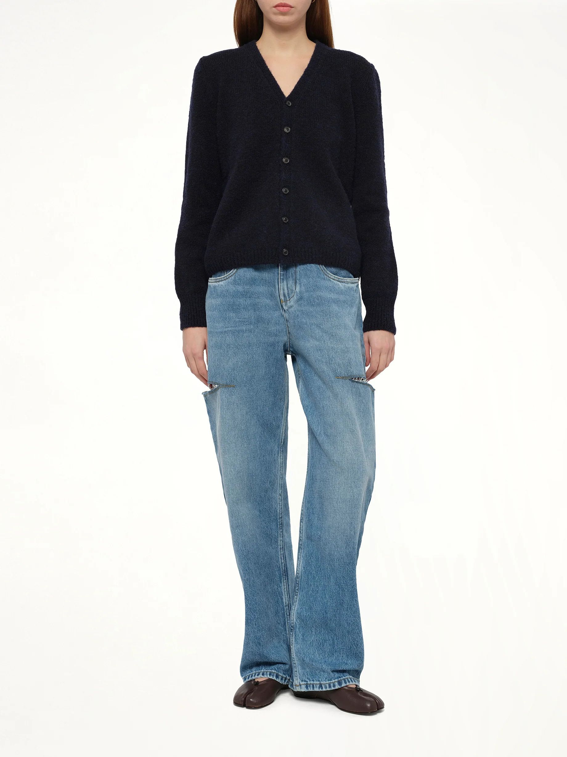Maison Margiela o1w1db10526 Wool Cardigan in Navy Blue Size L / US 10 / IT 46 - 4 Thumbnail