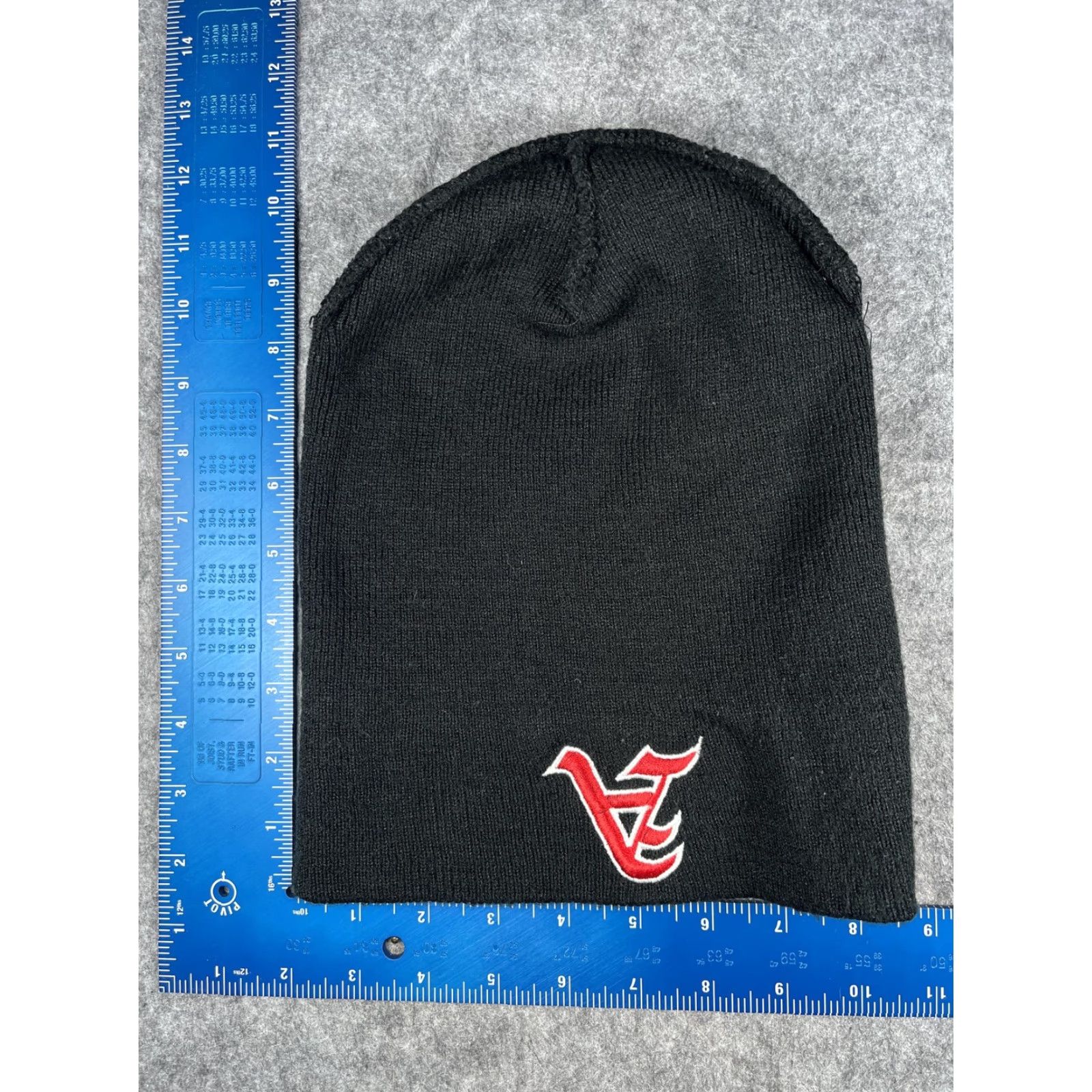 Vintage Knit Hat Beanie Mens One Size Black Red A VC Logo Stretch Cuffed Winter Size ONE SIZE - 6 Thumbnail
