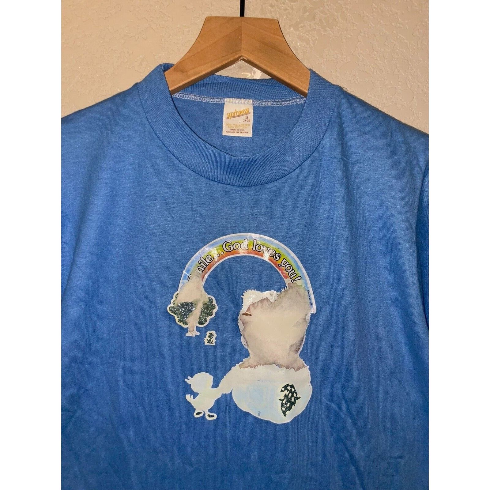 Other Vintage God Shirt Smile God Loves You Tee 70s 1970s Small Size US S / EU 44-46 / 1 - 2 Thumbnail