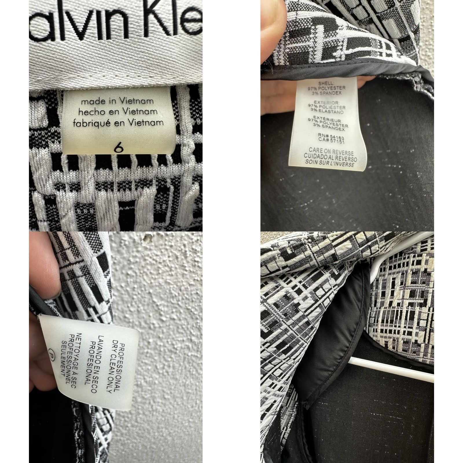 Calvin Klein Calvin Klein Womens Blazer Size 6 Black White Abstract Open Front Geometric Classic Jacket Womens Size M / US 6-8 / IT 42-44 - 8 Thumbnail