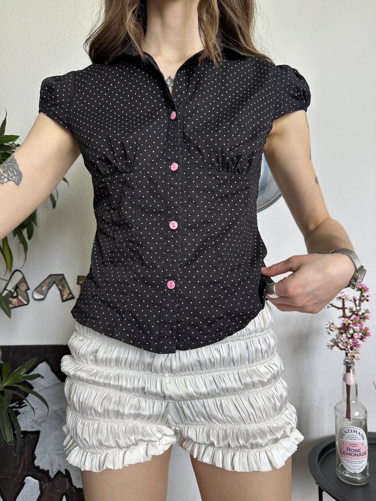 Vintage Cute Slim Polka Dot Button Sexy Trending Blouse Size M / US 6-8 / IT 42-44 - 7 Thumbnail