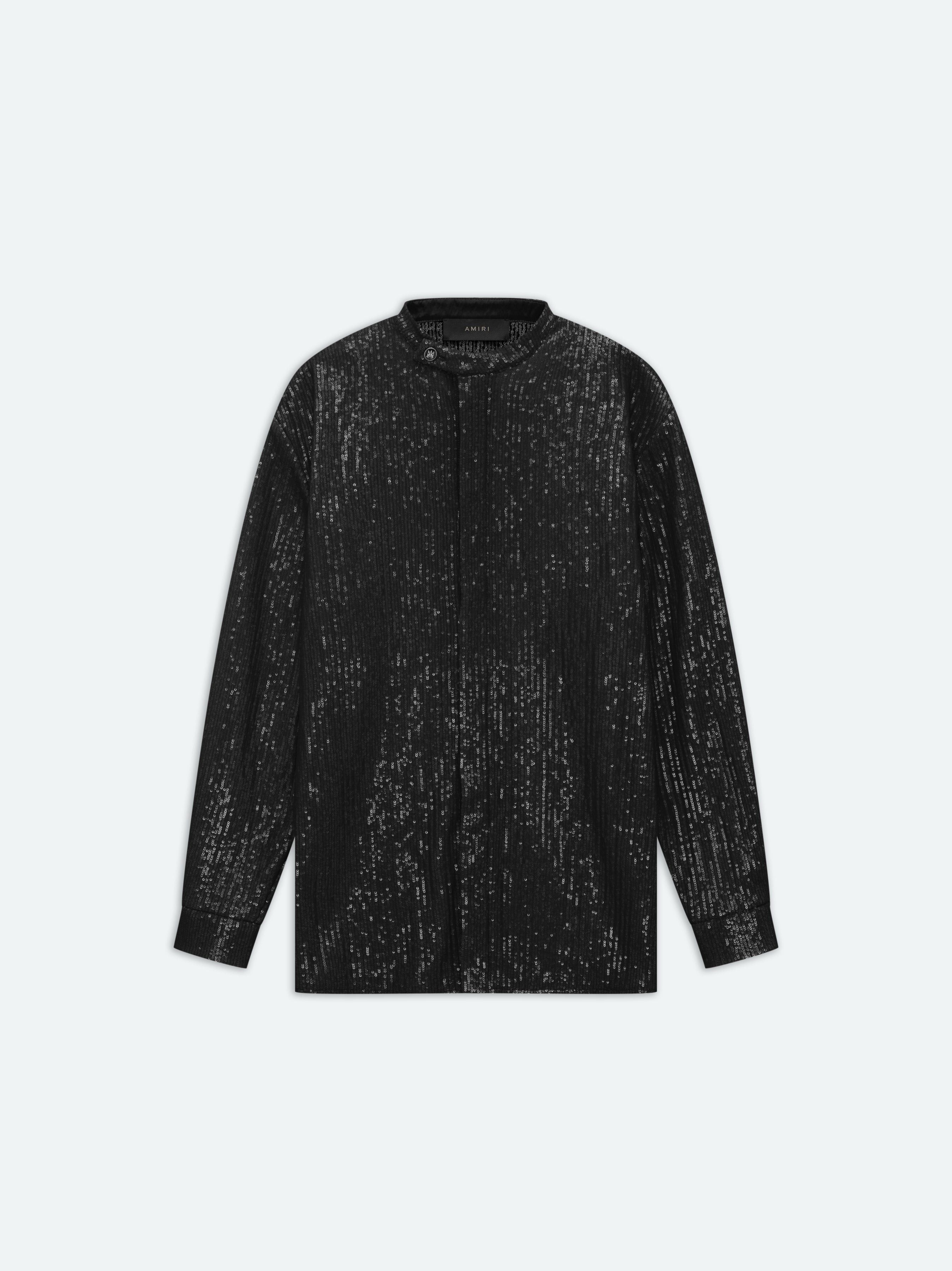 Amiri o1s1wg110525 Tab Collar Covered Sequin Shirt in Black Size US M / EU 48-50 / 2 - 1 Thumbnail