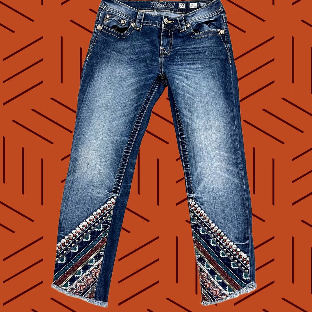 Miss Me Miss Me Womens 28 W28 I26 Ankle Skinny Blue Denim Jeans Inset Embroidered Ankle Size 28" / US 6 / IT 42 - 1 Thumbnail