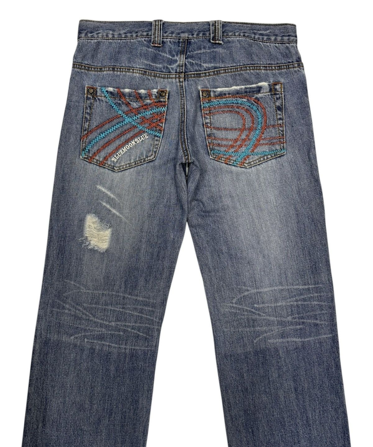 Beauty Beast × Hysteric Glamour Vintage Blue Moon Blue Baggy Jeans DISTRESSED DENIM Size US 34 / EU 50 - 3 Thumbnail