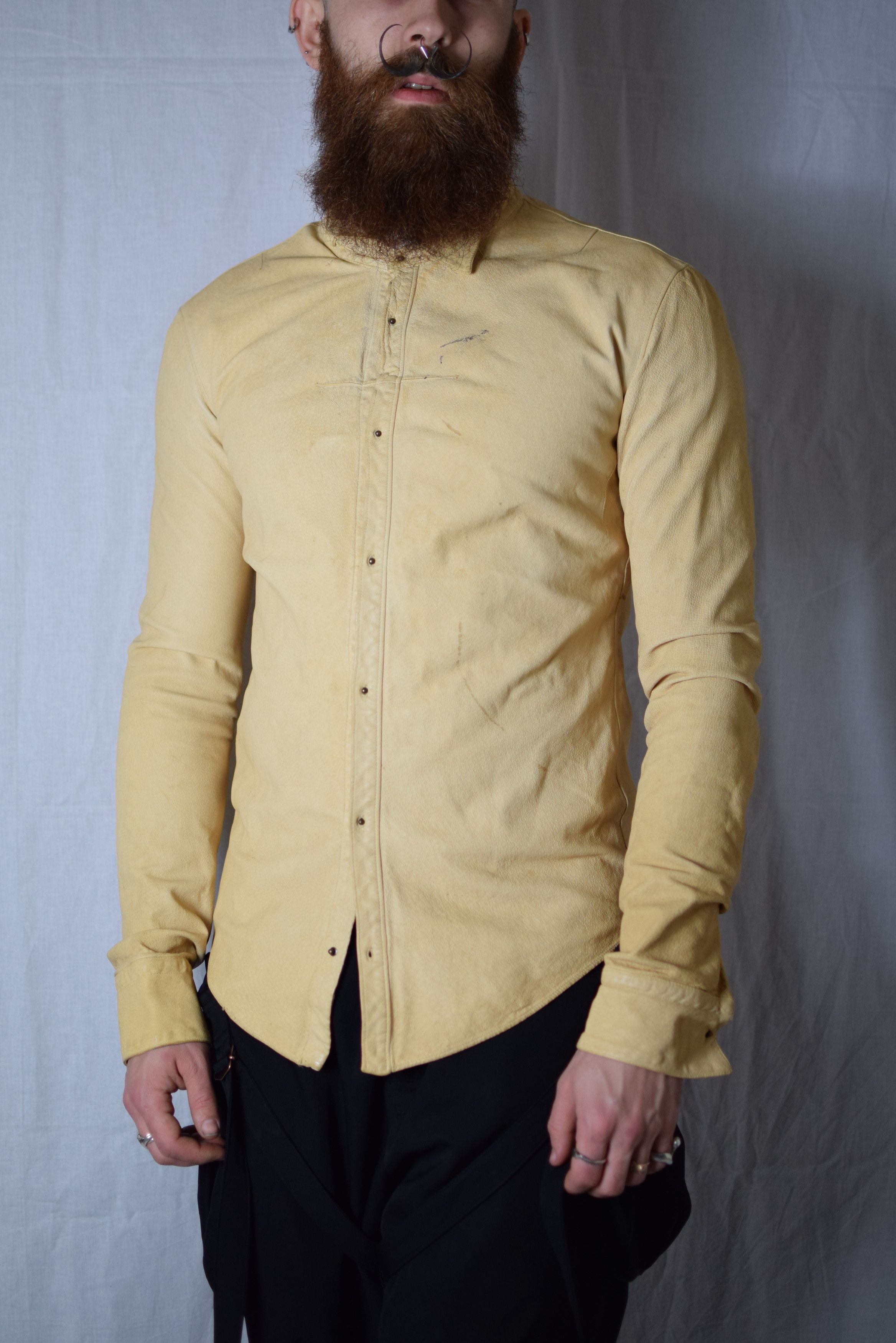 image of Julius Ss05 An Individual White Leather Shirt in Cream, Men's (Size Medium)