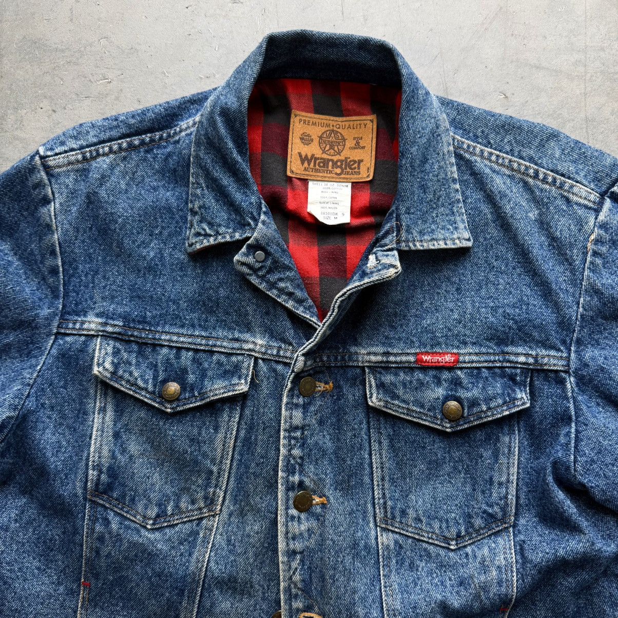 Vintage VINTAGE 90s FADED FLANNEL LINED DENIM JACKER WRANGLER MEDIUM Size US M / EU 48-50 / 2 - 2 Thumbnail