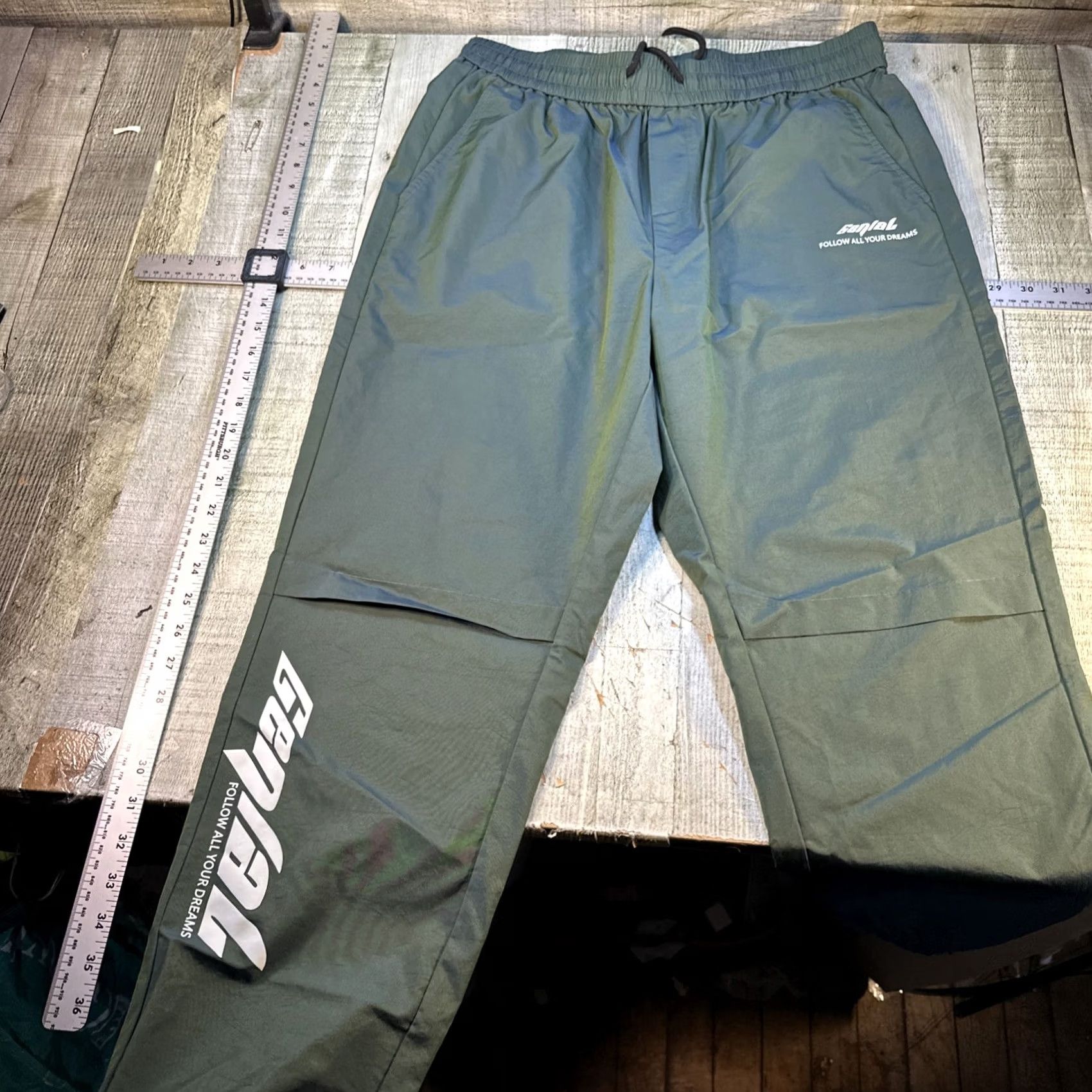Olive Genlab Olive Green Track Pants Nylon Athletic Joggers Streetwear Mens L Size US 33 - 2 Thumbnail