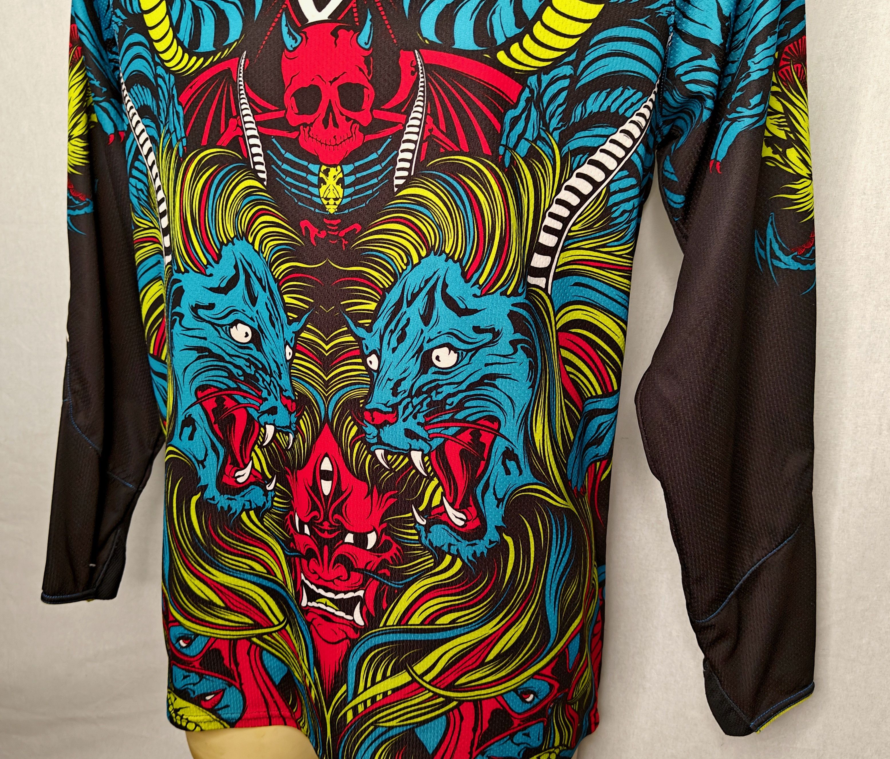 Fox Racing × Vintage Vtg Y2K Fox Racing tattoo skulls AOP motocross jersey shirt Size US S / EU 44-46 / 1 - 3 Thumbnail