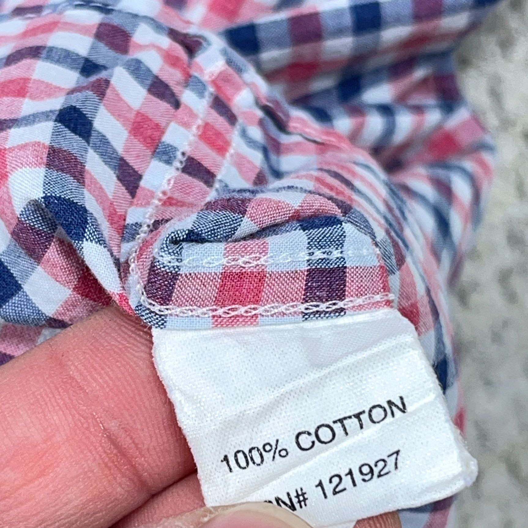 johnnie-O johnnie-O Shirt Men Large Red Blue Plaid Button Up Dress Pocket 100% Cotton Size 42R - 5 Thumbnail