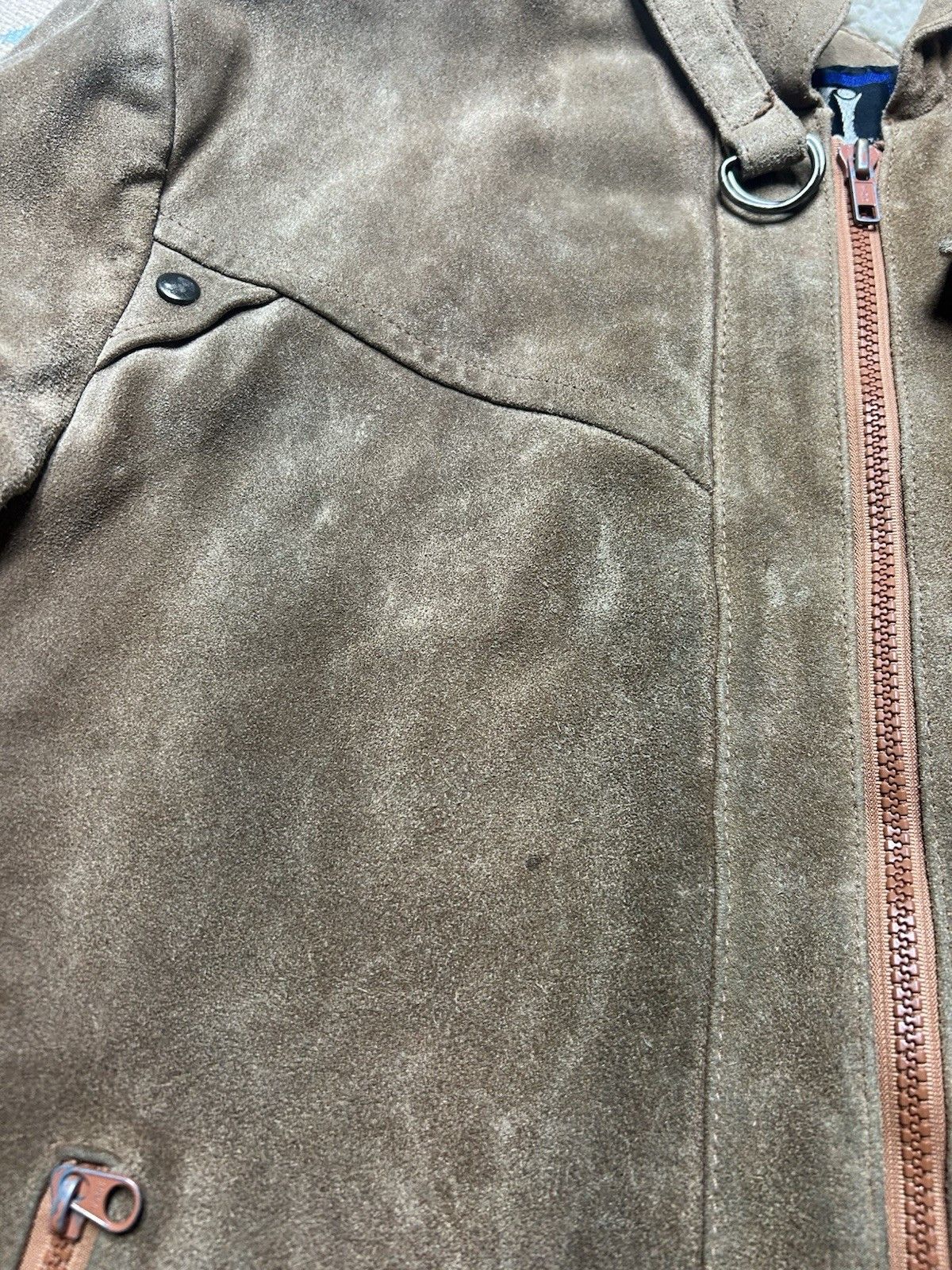 Vintage 80s suede leather bomber jacket Sherpa lined Oui large 44 Size US L / EU 52-54 / 3 - 5 Thumbnail