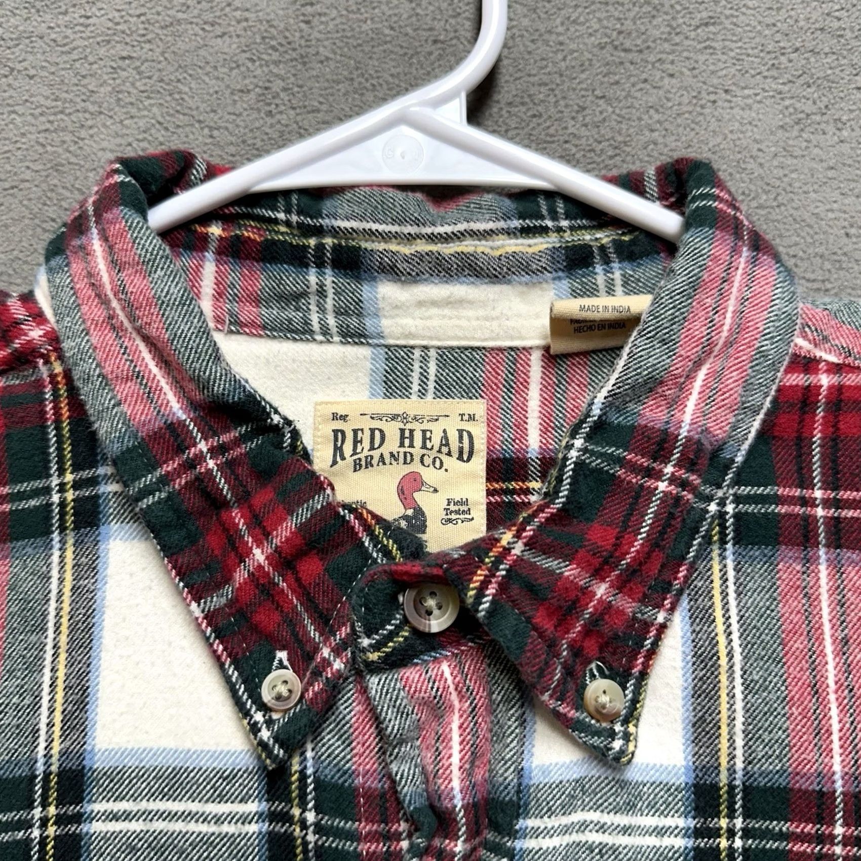 Vintage RedHead Shirt XL Red White Green Plaid Flannel Long Sleeve Button Down EUC Mens Size US XL / EU 56 / 4 - 3 Thumbnail