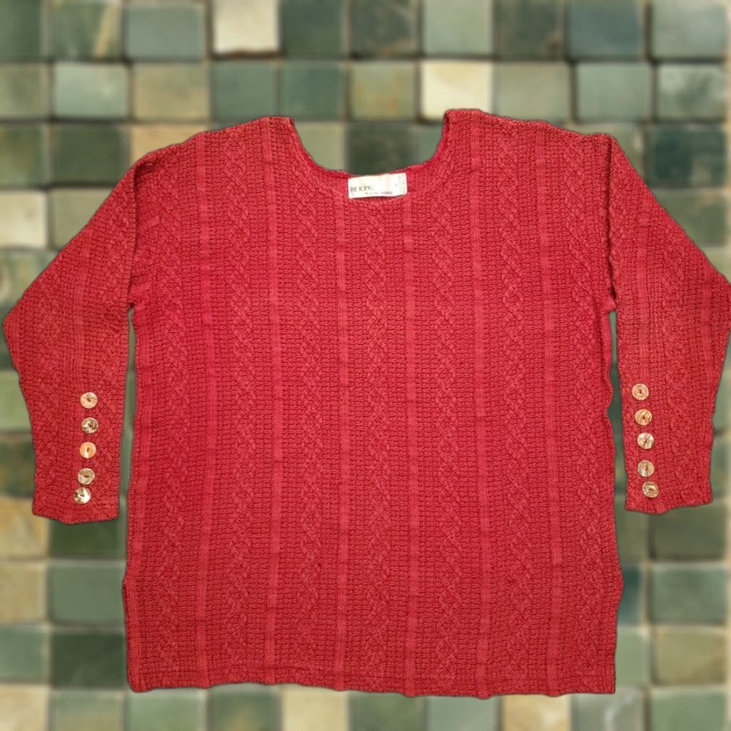 Vintage VTG Lou Nardi The Icing Top Knit Crocheted Womens L Red 100% Cotton 90s Y2K Crew Neck Long Sleeve Vintage Womens Pullover Casual Shirt Size L / US 10 / IT 46 - 1 Thumbnail