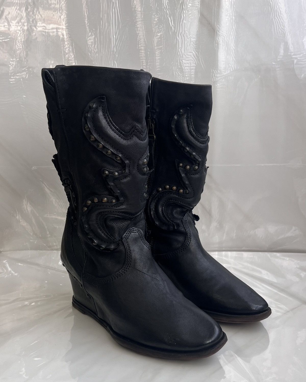 A.S.98 As 98 Airstep Zipper Boho Black Biker distressed boot Size US 8 / IT 38 - 1 Thumbnail