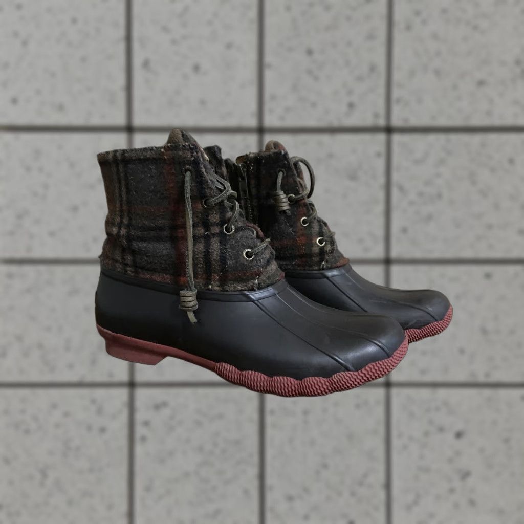 Sperry Sperry Saltwater Duck Boots Womens 7m Red Brown Plaid Waterproof Rubber Exterior Shoes Women Ducks Outdoor Rain Boot Waterproof Shoes Size US 7 / IT 37 - 1 Thumbnail