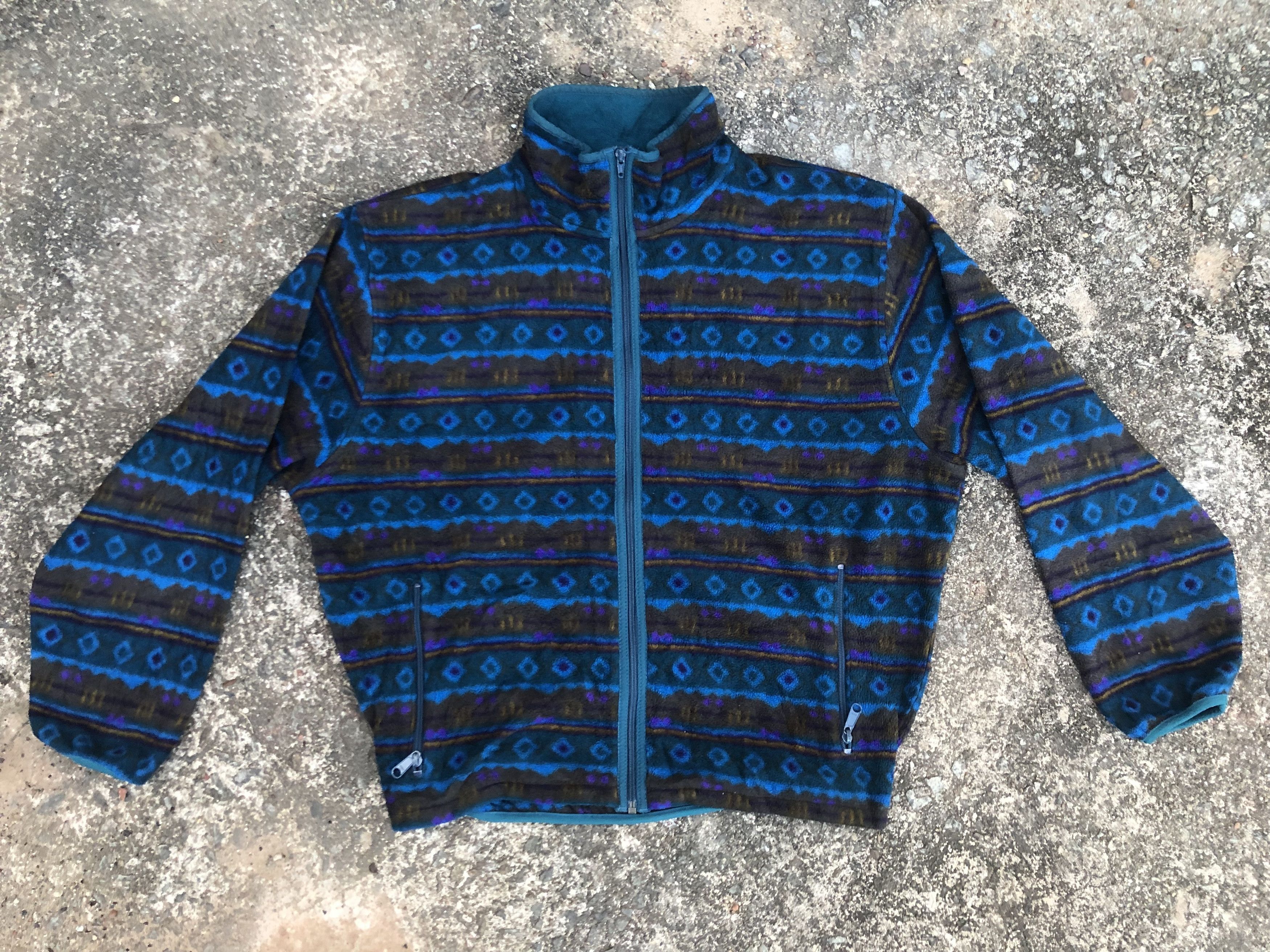 L.L. Bean 🔥Vintage 90s LL BEAN Aztec Tribal Fleece Sweatshirt Jacket Size US L / EU 52-54 / 3 - 3 Thumbnail