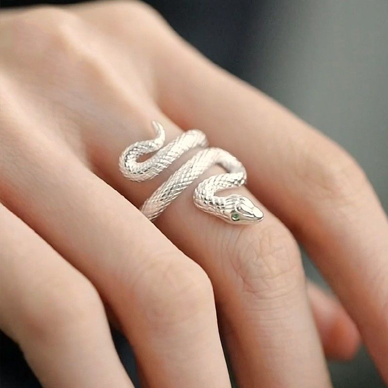 Jewelry Snake Retro Jewelry Rings Open Size Chrome Ring (Size 7-13) Size ONE SIZE - 4 Thumbnail
