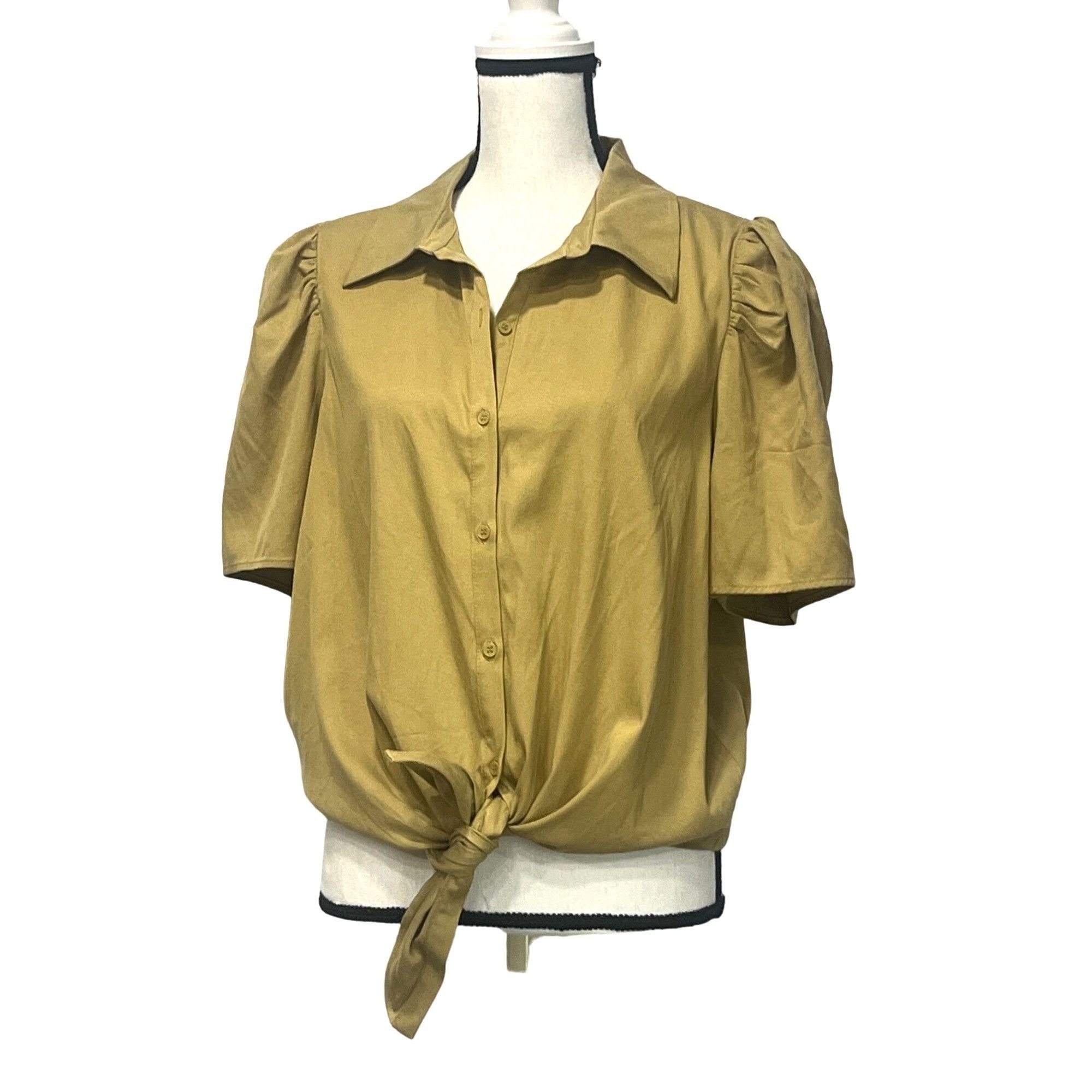 Other DR2 By Daniel Rainn Puff Sleeve Button-up Shirt In Golden Kh Size L / US 10 / IT 46 - 1 Thumbnail