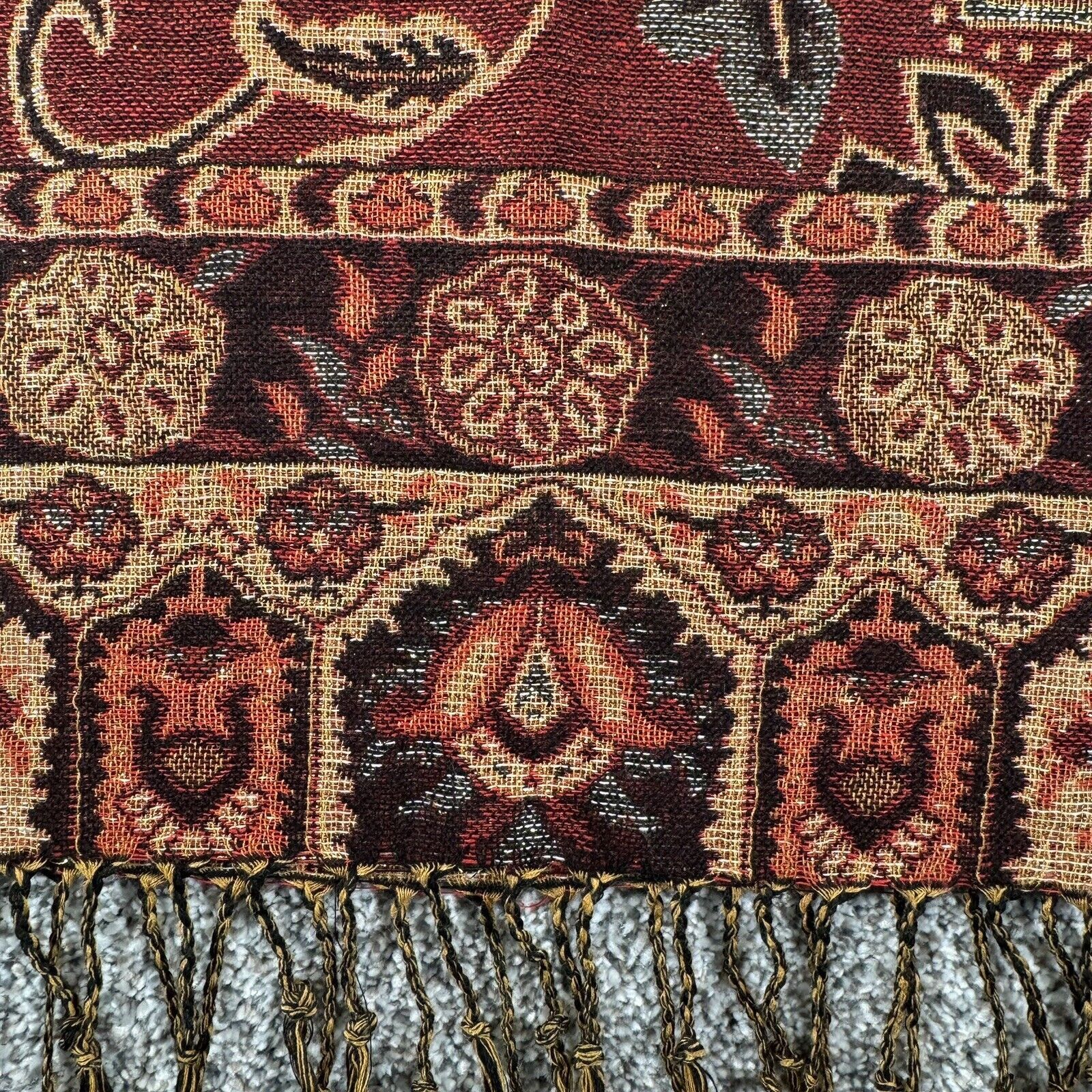 Other Paisley Floral Scarf Red Multicolor Fringe Sparkly Elegant Size ONE SIZE - 14 Thumbnail