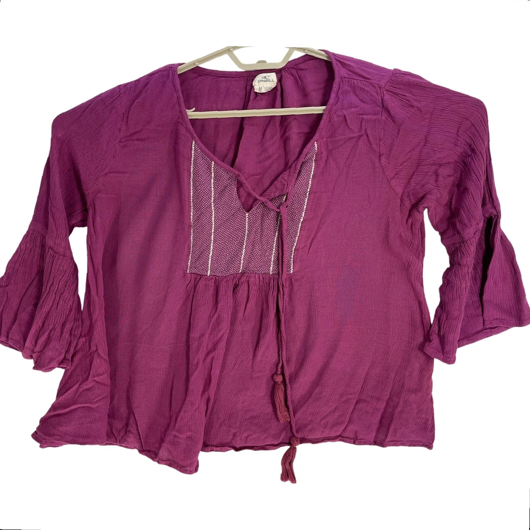 O'Neill ONeill Blouse Woman Size M Pink V-Neck 3/4 Sleeve Bohemian Hippie Prairie Relaxed Fit Size M / US 6-8 / IT 42-44 - 2 Thumbnail