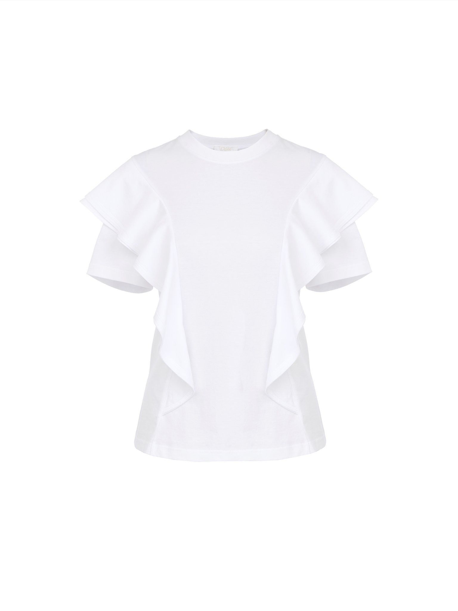 Chloe o1loc1c10425 Ruffled T-Shirt Top in White Size M / US 6-8 / IT 42-44 - 1 Thumbnail