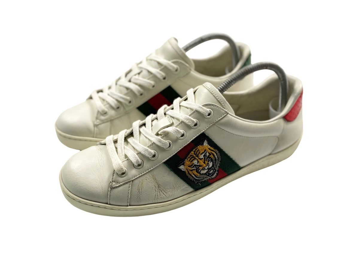 image of Gucci Ace Tiger Embroidered Sneaker in White, Men's (Size 8)