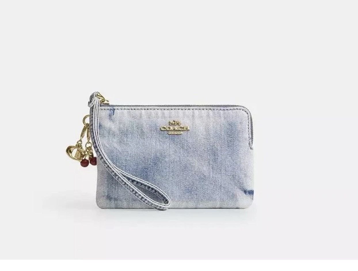 Coach NWT Coach Corner Zip Wristlet Loved Denim With Charms CEF82 Size ONE SIZE - 1 Thumbnail