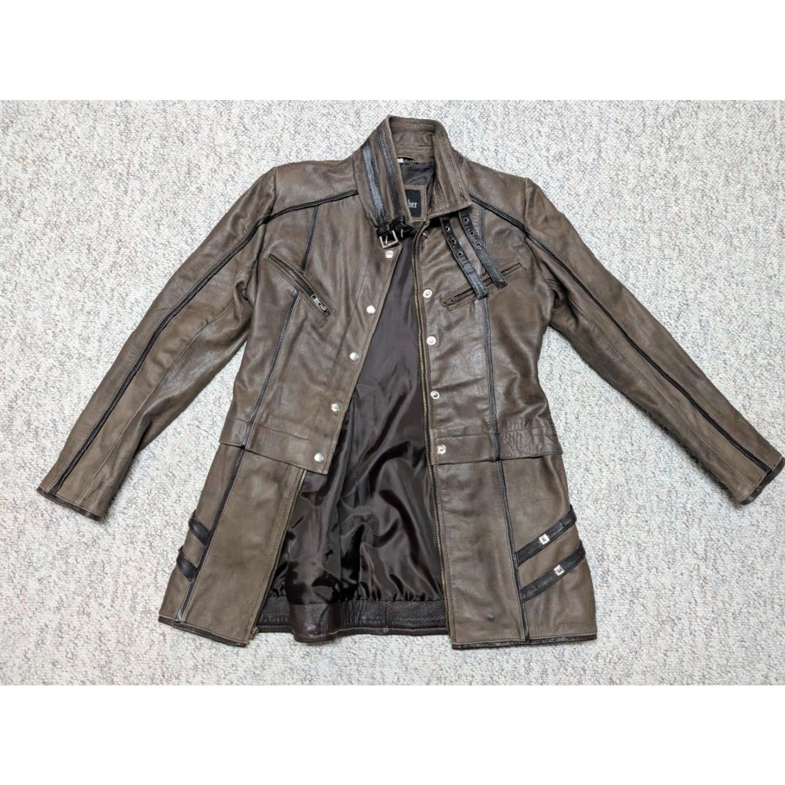 Vintage VINTAGE leather jacket 1990s STEAMPUNK Mad Max S brown Real Leather Women Long Coat Bomber Pattern 90s Goth Steampunk Amelia Earhart Flyers Mens Women Size 28" / US 6 / IT 42 - 3 Thumbnail